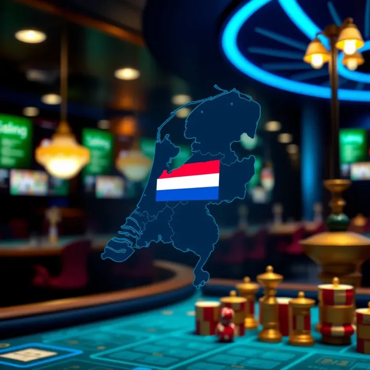 Illustration of a digital map highlighting the Netherlands symbolizing online casino regulations