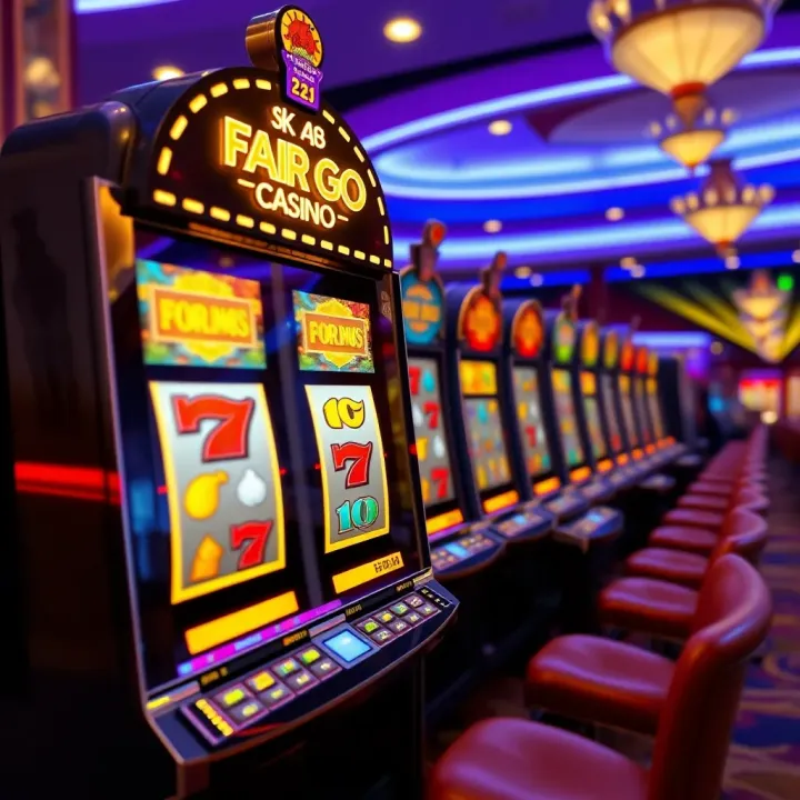 Bright slot machine with glowing reels at an online casino