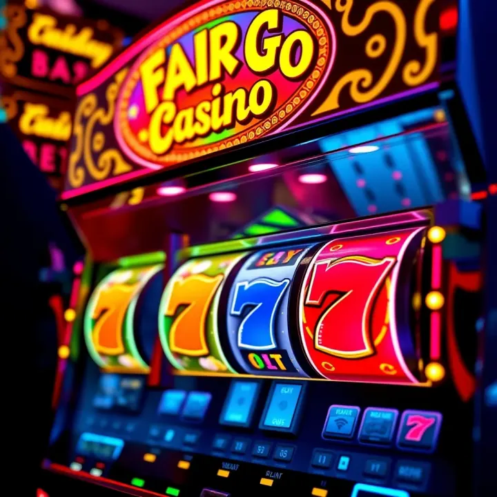 Fair Go Casino Slots Highlighting No Deposit Bonus Features Casino slot machine with vibrant symbols and glowing lights