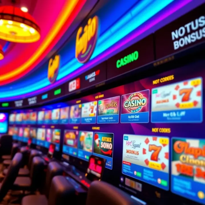 Overview of No Deposit Bonus Codes at Fair Go Casino Digital interface displaying various casino bonus codes on a vibrant background