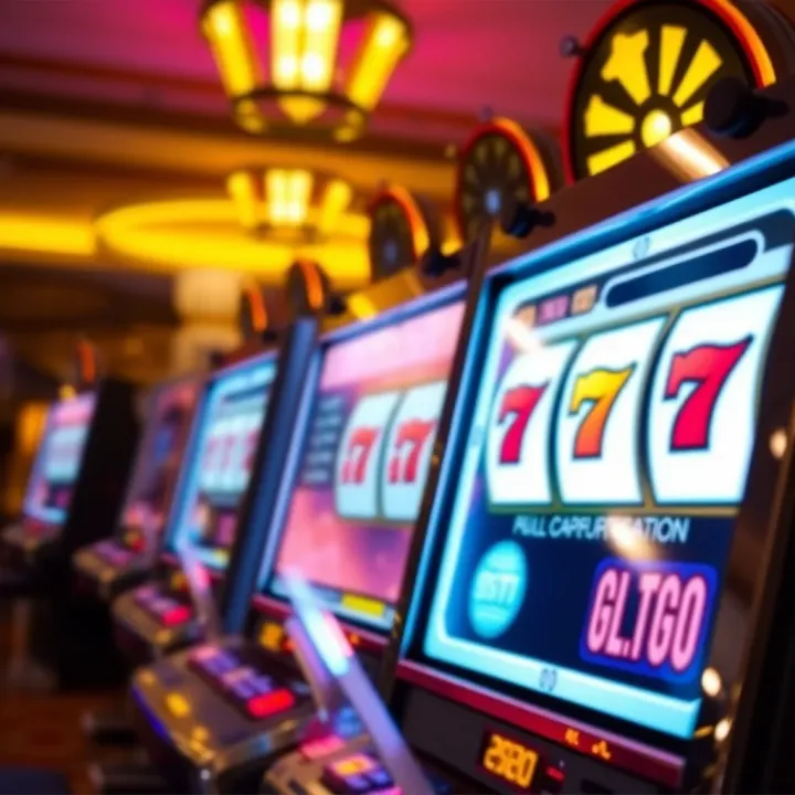 Bright slot machine screen showing winning symbols and flashing lights