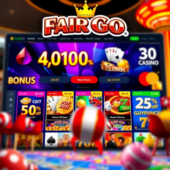 Illustration of a vibrant online casino interface displaying bonus codes and promotional offers
