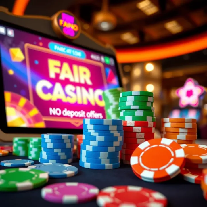 Colorful casino chips and a digital screen displaying promotional codes