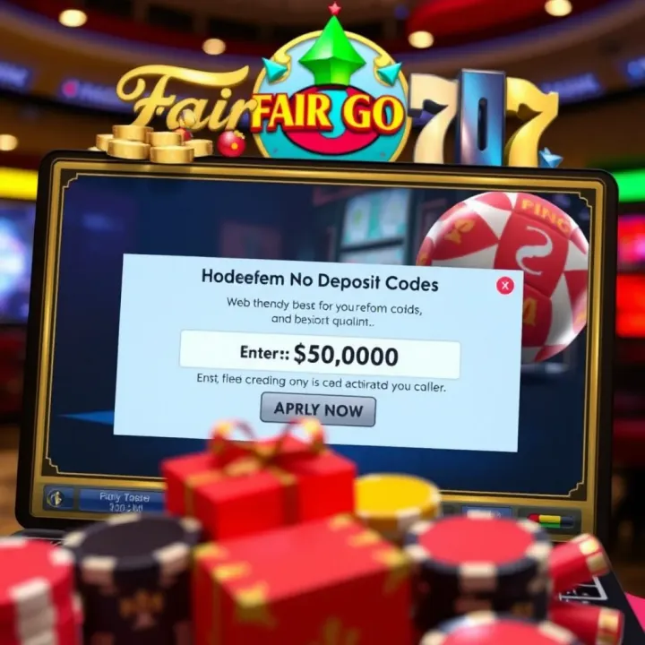 Online casino interface showing no deposit code entry and bonus activation