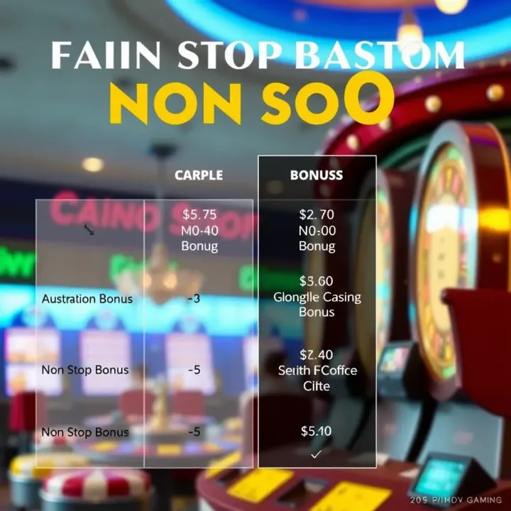 Graphic comparing different Australian casino bonuses with emphasis on Fair Go Casino’s Non Stop Bonus perks