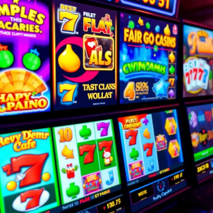 Colorful online casino slot games on a digital screen with vibrant graphics
