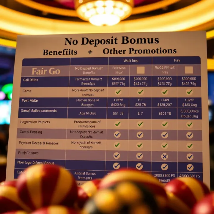 Comparison chart outlining benefits and terms of different casino promotions