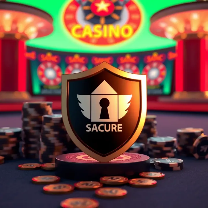 Safe and responsible gambling concept with casino tokens and secure shield symbol