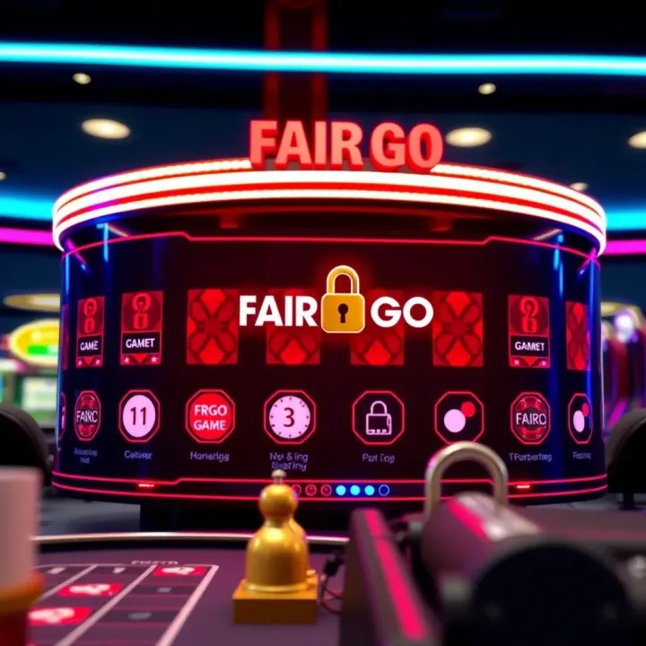 An illustration showing a secure online casino platform with digital locks and fair game icons