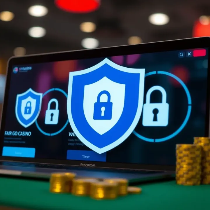 Visual representation of secure online gambling with shield and lock icons indicating fairness and player safety