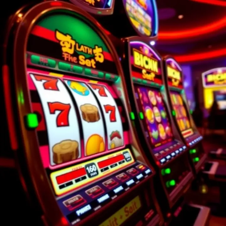 Colorful casino slot reels displaying winning combination with vibrant lights