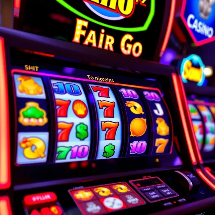 Colorful slot machine reels displaying various casino symbols