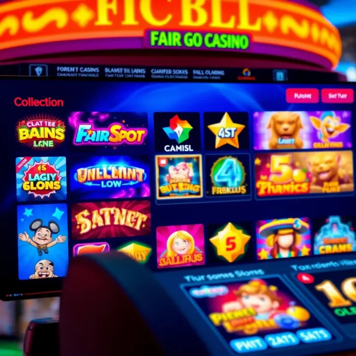 Fair Go Casino's Dynamic Game Selection A vibrant online casino interface showcasing a variety of popular slot games with bright colors and dynamic graphics