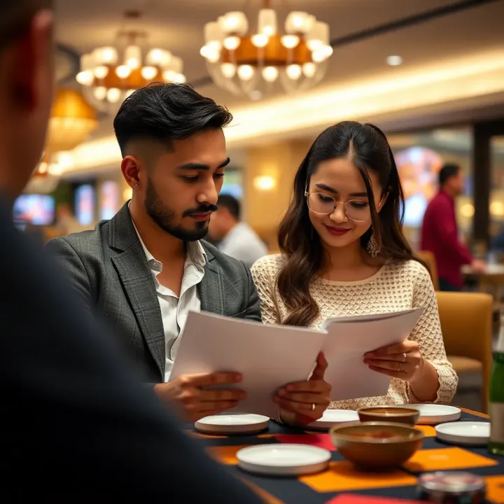Engaged couple discussing financial planning and immigration paperwork