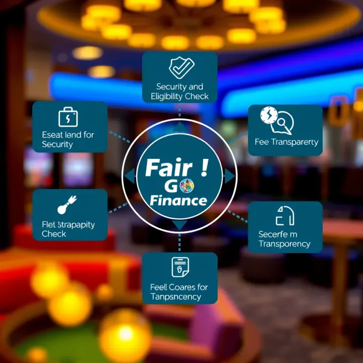 Diagram illustrating key features of Fair Go Finance app such as security, eligibility check, and fee transparency