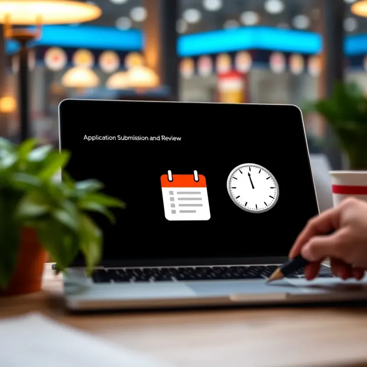 Illustration showing a digital form being filled out on a laptop with a calendar and clock symbol indicating waiting time