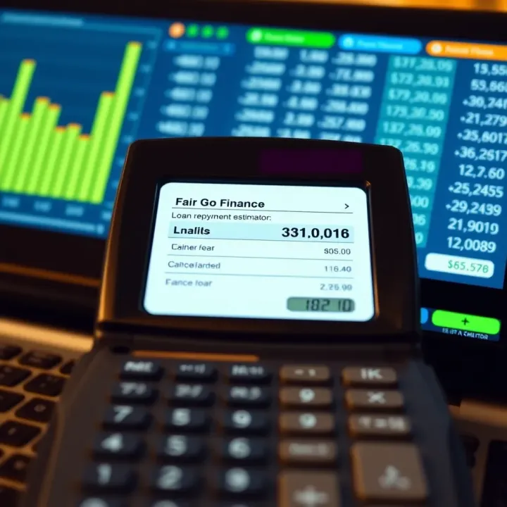 Loan Repayment Estimates on Fair Go Finance Calculator User interface showing loan repayment estimates on a digital calculator screen