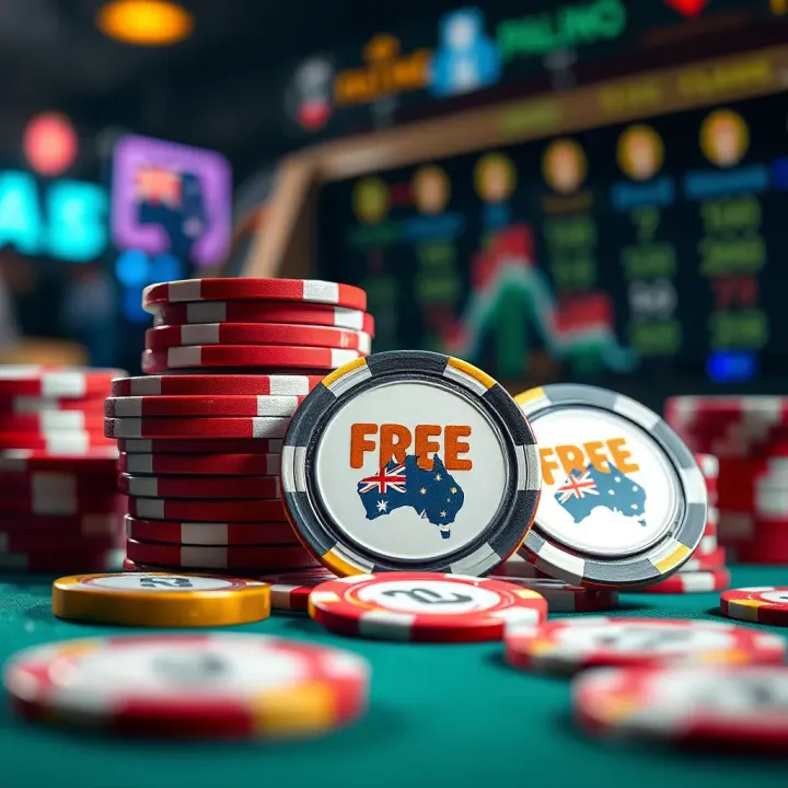 Illustration of Australian gambling tokens and chips representing free betting offers