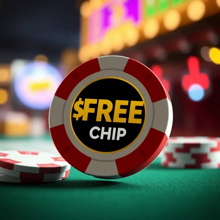 Illustration showing a digital casino chip labeled as a free bonus offer