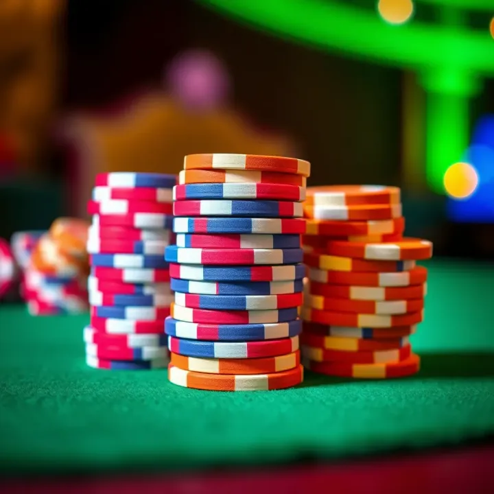 Colorful casino chips stacked on a green felt table symbolizing the free chip offer