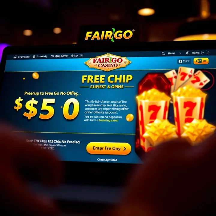 Online casino interface displaying free chip offer details