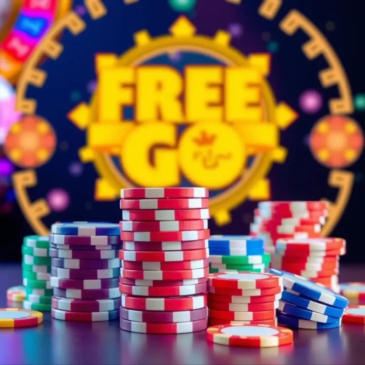 Colorful casino chips stacked with a glowing digital background symbolizing online gaming rewards