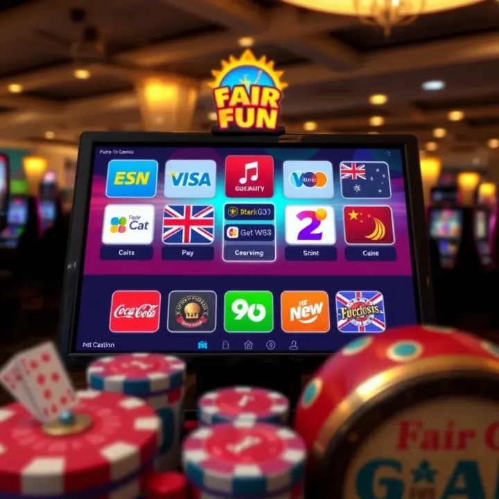 User interface of an online casino showing various payment method icons and navigation menu