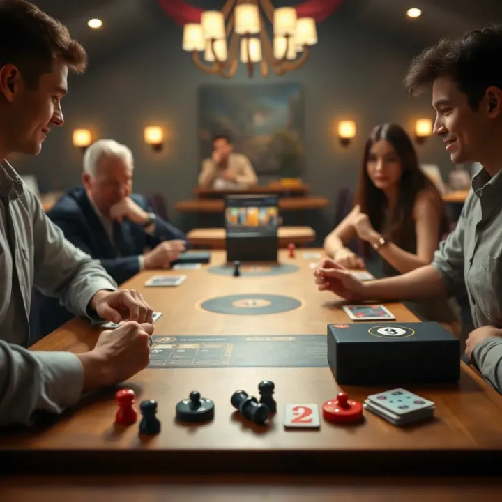 Engaging Gameplay with Cards and Strategy in Fair Go Players engaging with game cards and strategy elements on a wooden table