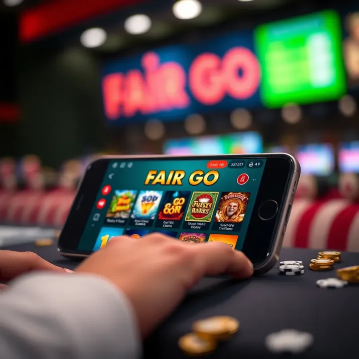 Mobile device displaying Fair Go Mobile Casino interface with game icons visible