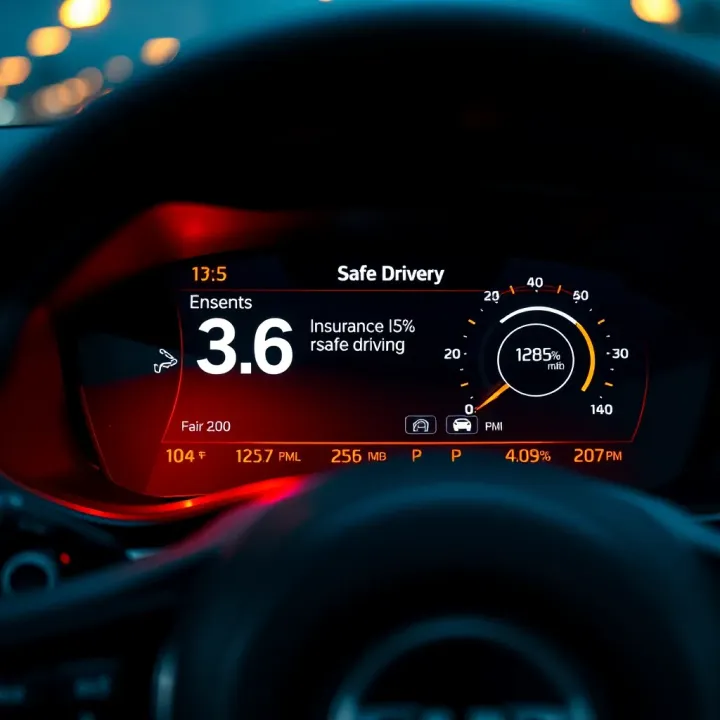 Car dashboard showing insurance discount notification for safe driving