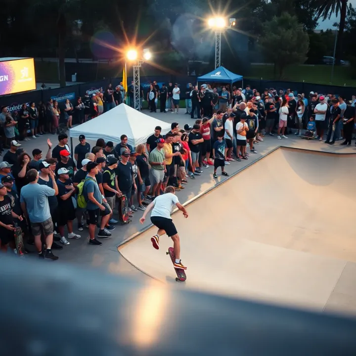 Crowd gathered around a skate park enjoying the Fair Go Skateboarding Competition