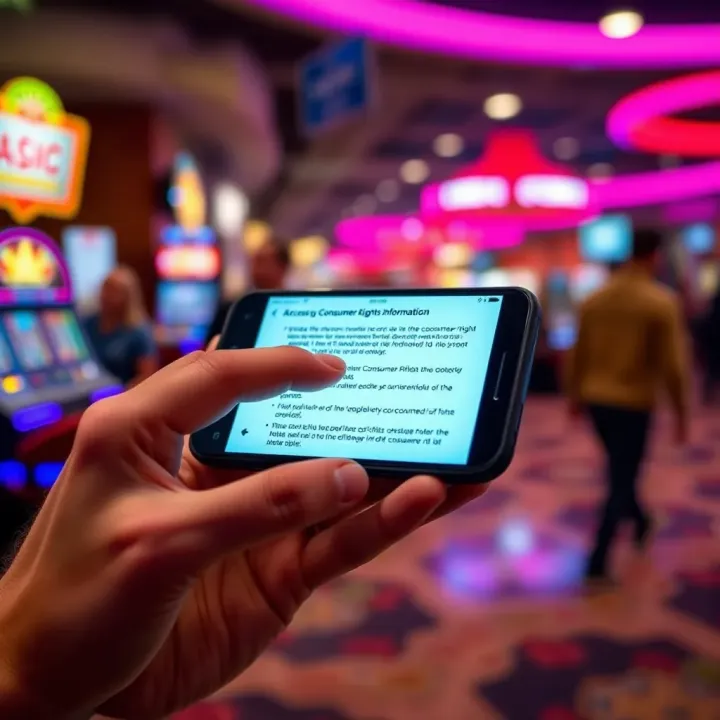 Close-up of hands holding a smartphone displaying consumer rights information
