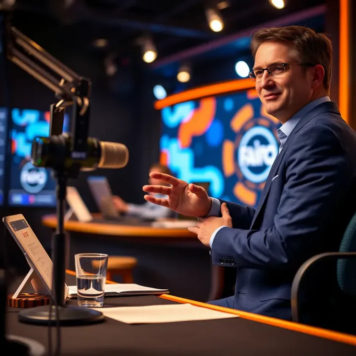 Host Kev engaging with a microphone on the set of Fair Go focusing on consumer issues