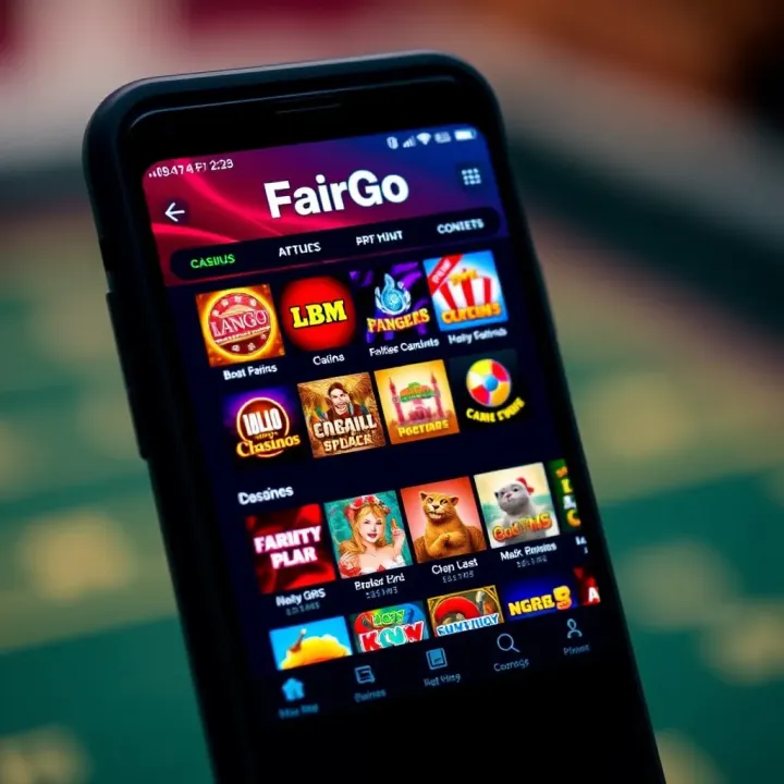 Mobile device displaying FairGo Casino app interface with various casino game options