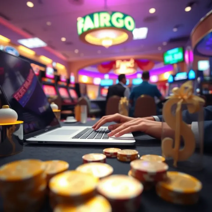 Australian casino player using laptop with Australian dollar currency symbols around