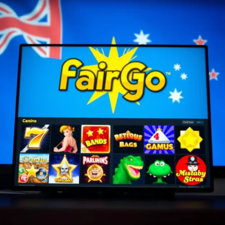 Variety of online casino games displayed on computer screen with Australian flag background