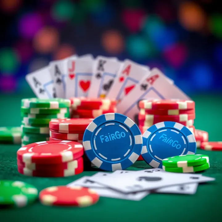 Colorful casino chips and playing cards representing various bonus offers at FairGo Casino