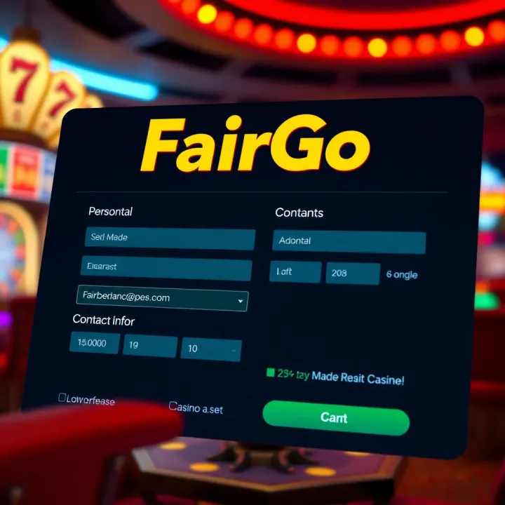 Illustration showing FairGo Casino registration form fields with personal and contact information
