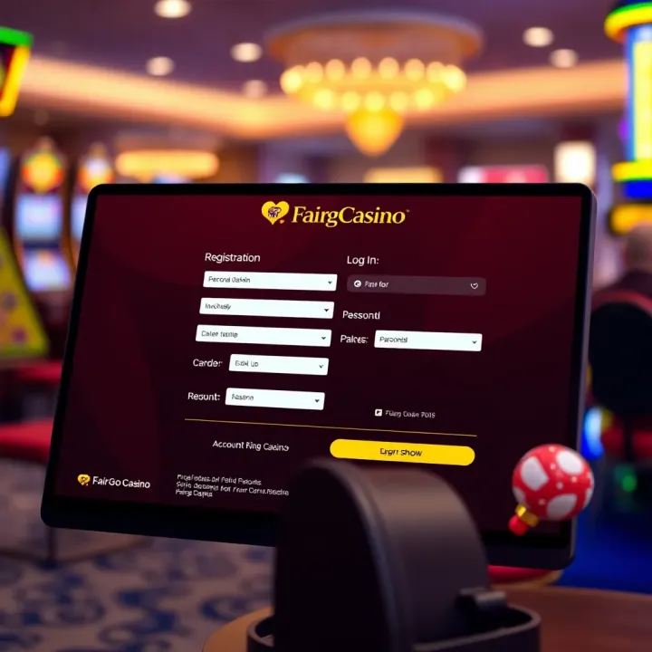 User interface showing FairGo Casino registration form with fields for personal details and account setup