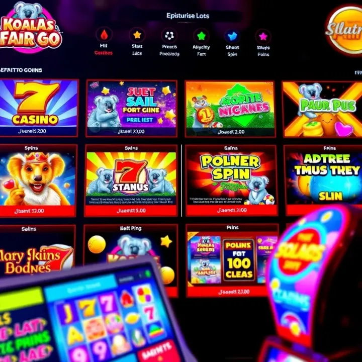 Colorful online casino interface displaying various slot games and betting options