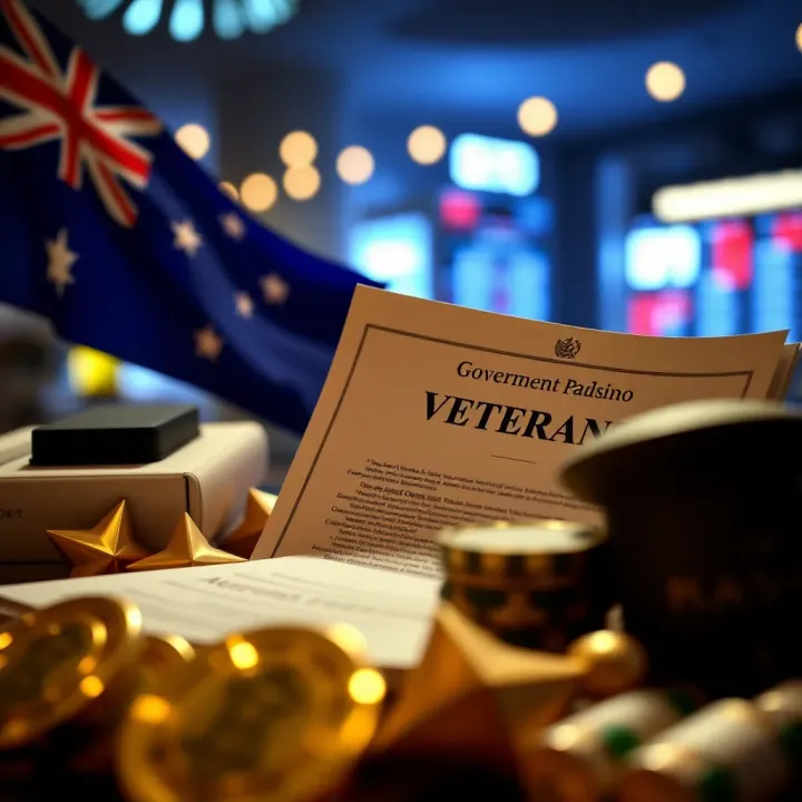 Symbolic representation of support and recognition for Australian veterans with patriotic elements and government policy documents
