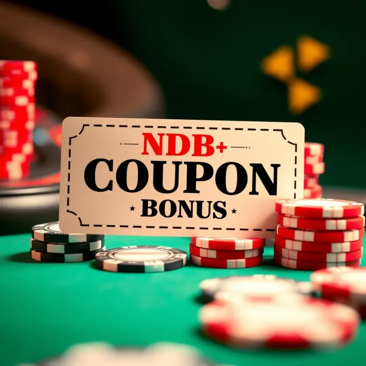 Digital coupon symbol and casino chips representing bonus offers at online casino