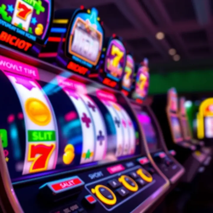 Colorful slot machine reels displaying winning combination with bright lights