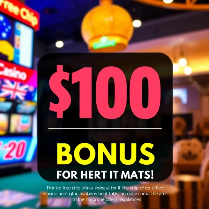 Graphic showing $100 no deposit casino offer with Australian symbols