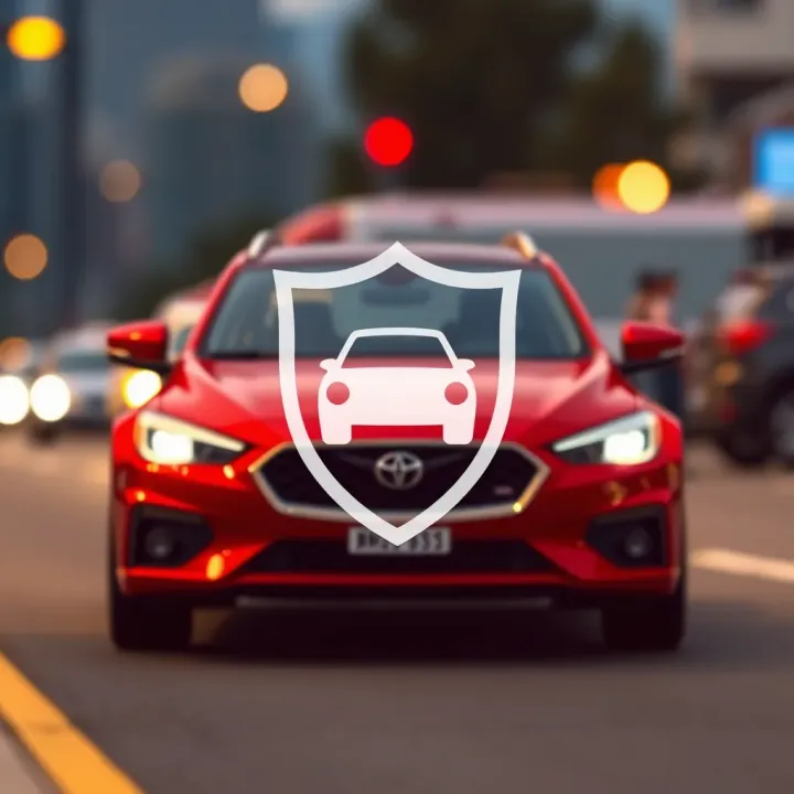 Illustration of a car with a shield icon representing insurance protection and discounts for safe drivers