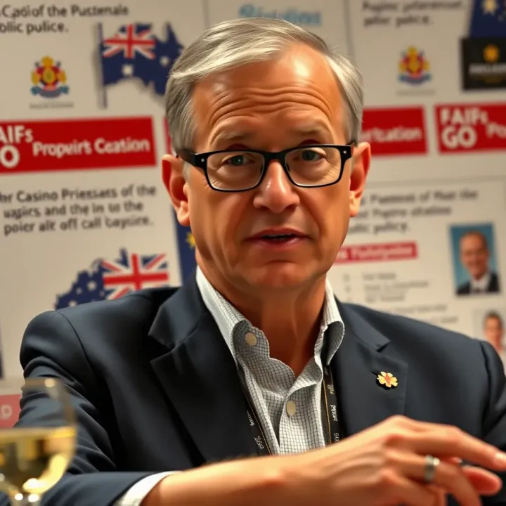 Portrait of Paul Gill advocating social justice with Australian public policy documents in background