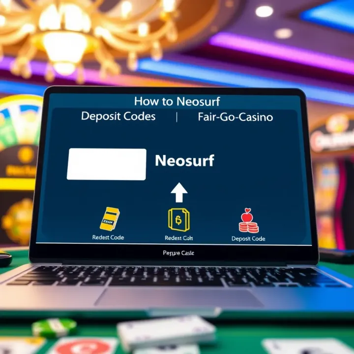 Diagram showing the redemption of a Neosurf deposit code on the Fair Go Casino platform