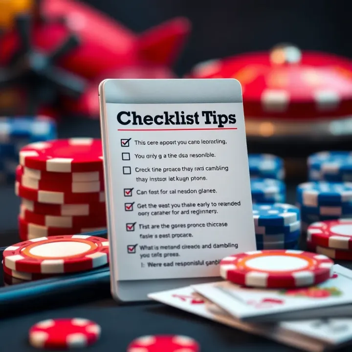 Graphic showing a checklist of responsible gambling tips alongside a casino chip and a mobile device