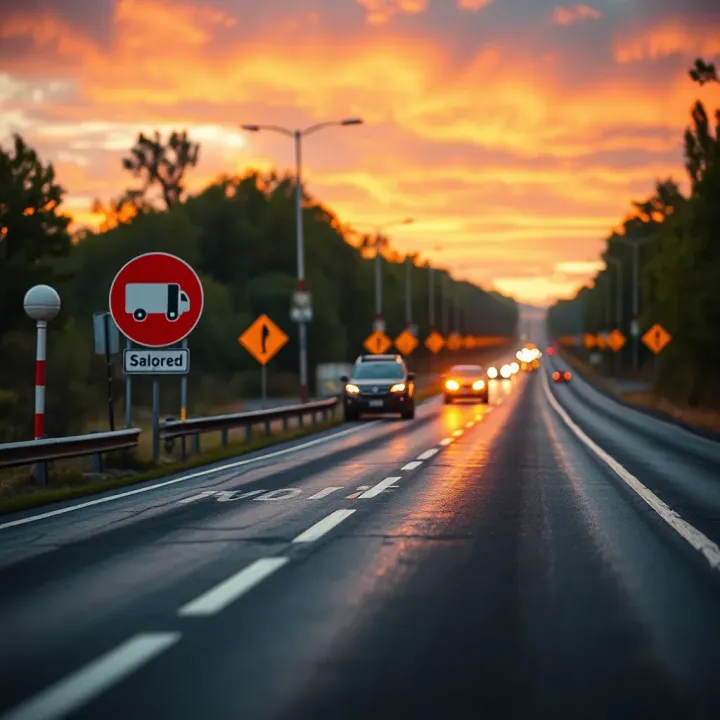 Illustration of a smooth road with safety signs promoting responsible driving