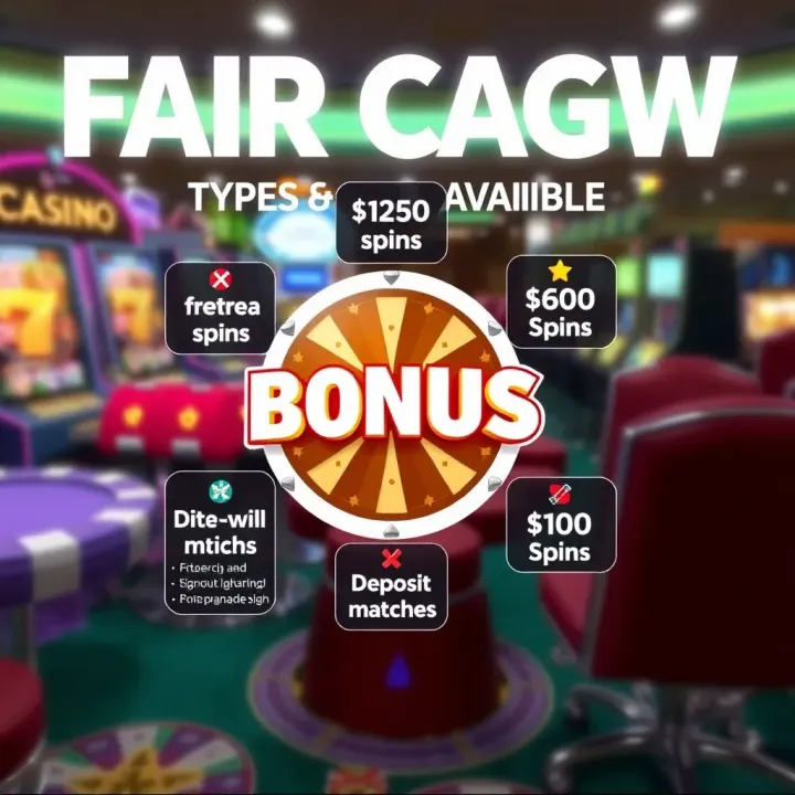 Graphic showcasing various types of casino bonuses like free spins and deposit matches with clear labels